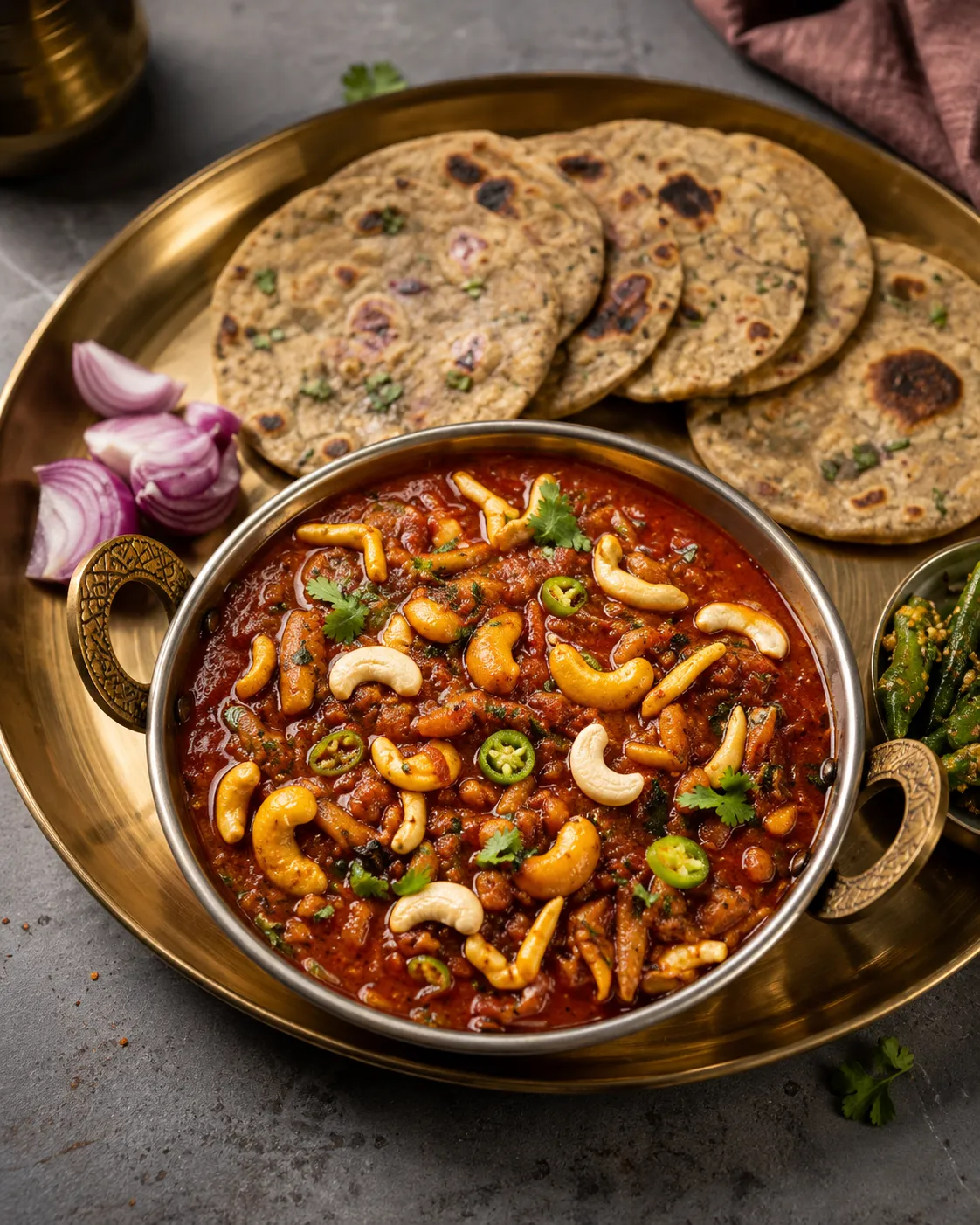Bowls of Gujarati and Kathiyawadi vegetarian curries with whole spices in downtown Hamilton, ON