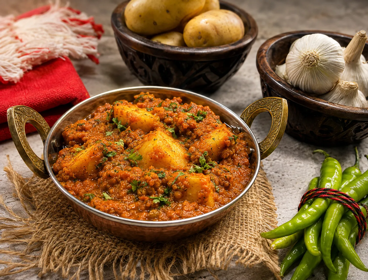 Lasaniya bataka, Kathiyawadi baby potatoes in a garlic and red chilli masala, in downtown Hamilton, ON